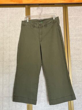 dip Olive Green Wide-Leg, Cropped Chino Pants, Size 12